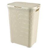 Boîte à linge style Curver avec couvercle style rotin 60 litres ivoire 45x34x62 cm