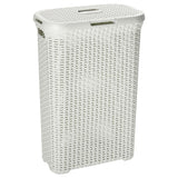 Boîte à linge style Curver avec couvercle style rotin 40 litres ivoire 45x26x62cm