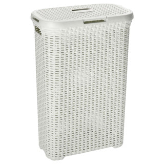 Boîte à linge style Curver avec couvercle style rotin 40 litres ivoire 45x26x62cm