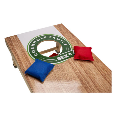 Bex sport bex cornhole family – Jeu de lancer américain – Jeu de poufs – Ensemble de cornhole compact avec 1 plateau de jeu (60x30x7 cm) – comprenant 8 poufs – à partir de 8 ans