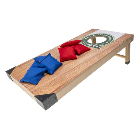 Bex sport bex cornhole family – Jeu de lancer américain – Jeu de poufs – Ensemble de cornhole compact avec 1 plateau de jeu (60x30x7 cm) – comprenant 8 poufs – à partir de 8 ans