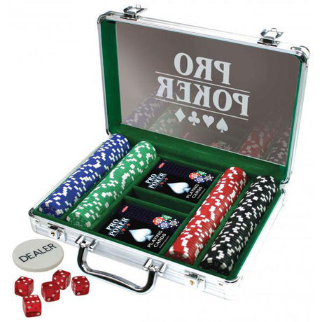 Tactic pro poker set - poker set - coffret luxe en aluminium - 200 jetons de 11,5 grammes - comprenant cartes, dés et bouton croupier - à partir de 14 ans
