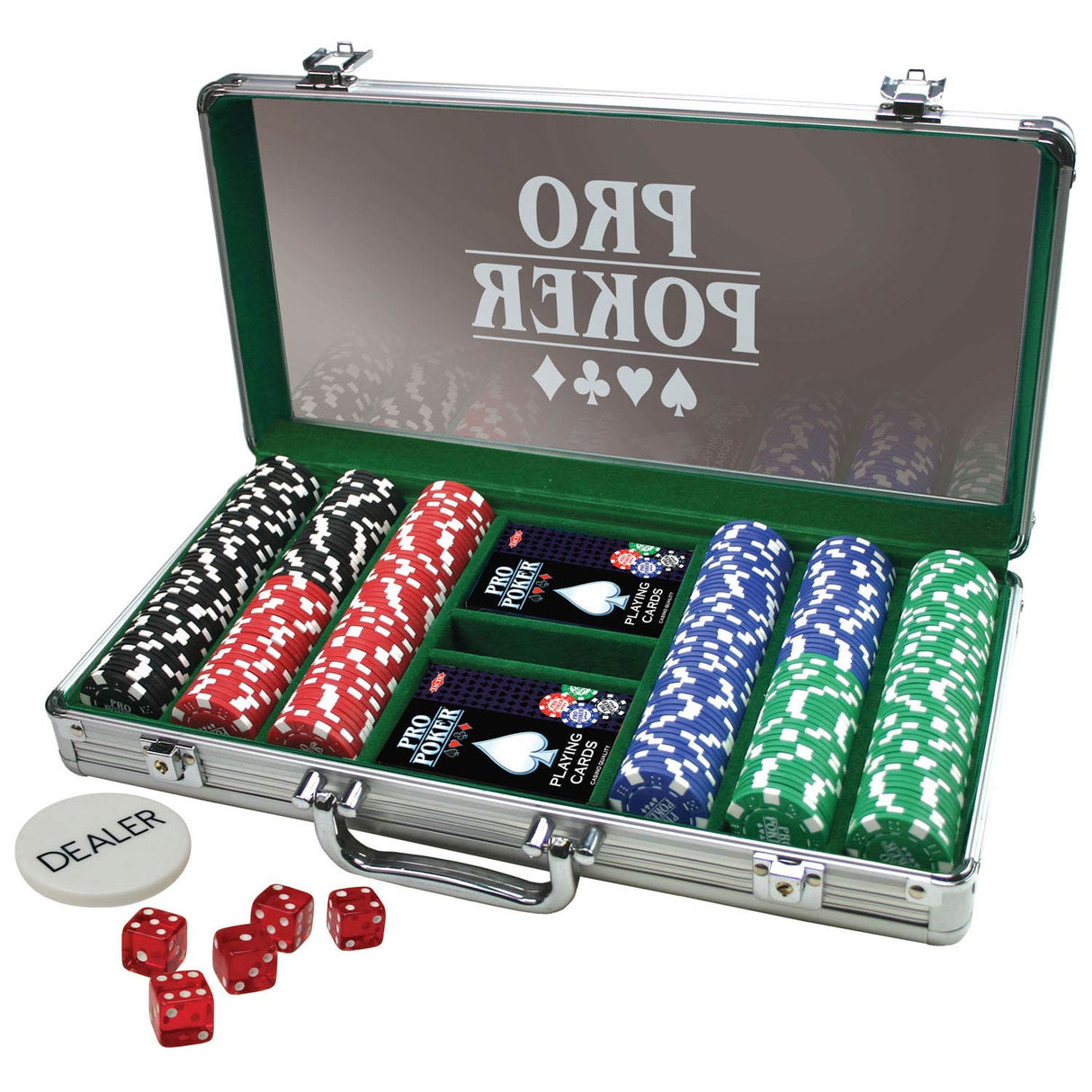 Tactic pro poker set - poker set - coffret luxe en aluminium - 300 jetons de 11,5 grammes - comprenant cartes, dés et bouton croupier - à partir de 14 ans