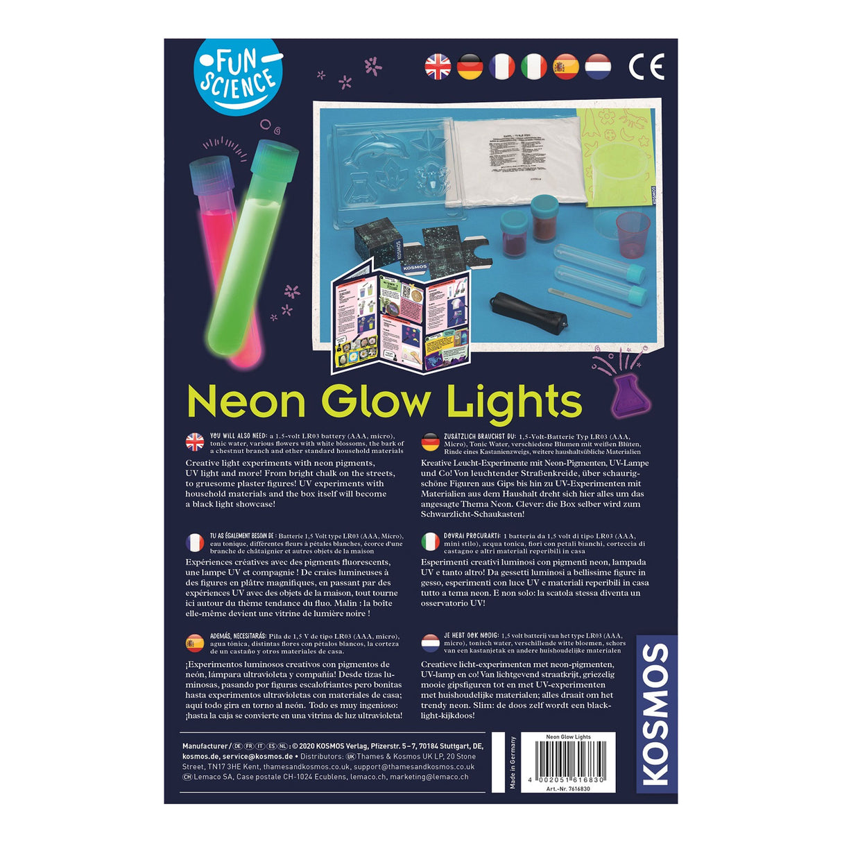Lampes lumineuses au néon Cosmos - ensemble d'expérimentation - concevez des décorations lumineuses avec de la lumière UV - comprenant des marqueurs spéciaux et une lampe à lumière noire - créez un art lumineux