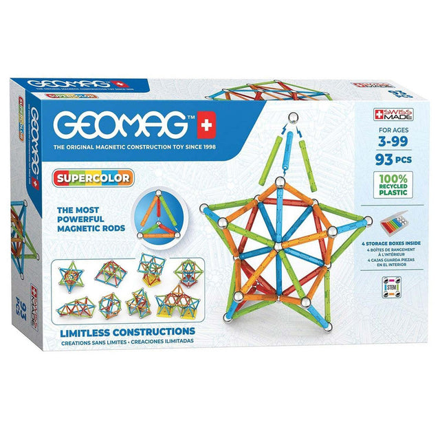 Geomag super color recyclé - jouets de construction magnétiques avec panneaux - 93 pièces - à partir de 3 ans