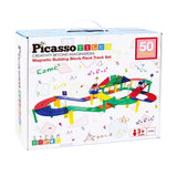 Tactique de tuiles Picasso - jouets de construction - tuiles magnétiques - tuiles magnétiques - piste de course - jouets à tige - piste de course magnétique avec 2 voitures LED - 50 pièces - à partir de 3 ans