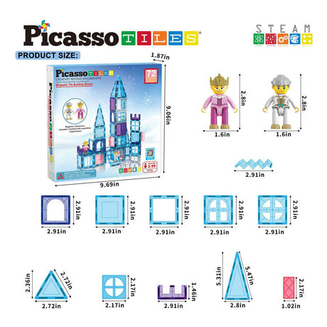 Tactique de tuiles Picasso - jouets de construction - tuiles magnétiques - tuiles magnétiques - thème hivernal - jouets à tige - jouets de construction créatifs - 72 pièces - à partir de 3 ans