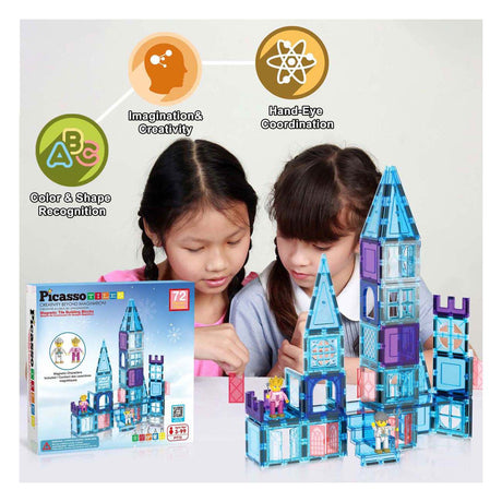 Tactique de tuiles Picasso - jouets de construction - tuiles magnétiques - tuiles magnétiques - thème hivernal - jouets à tige - jouets de construction créatifs - 72 pièces - à partir de 3 ans