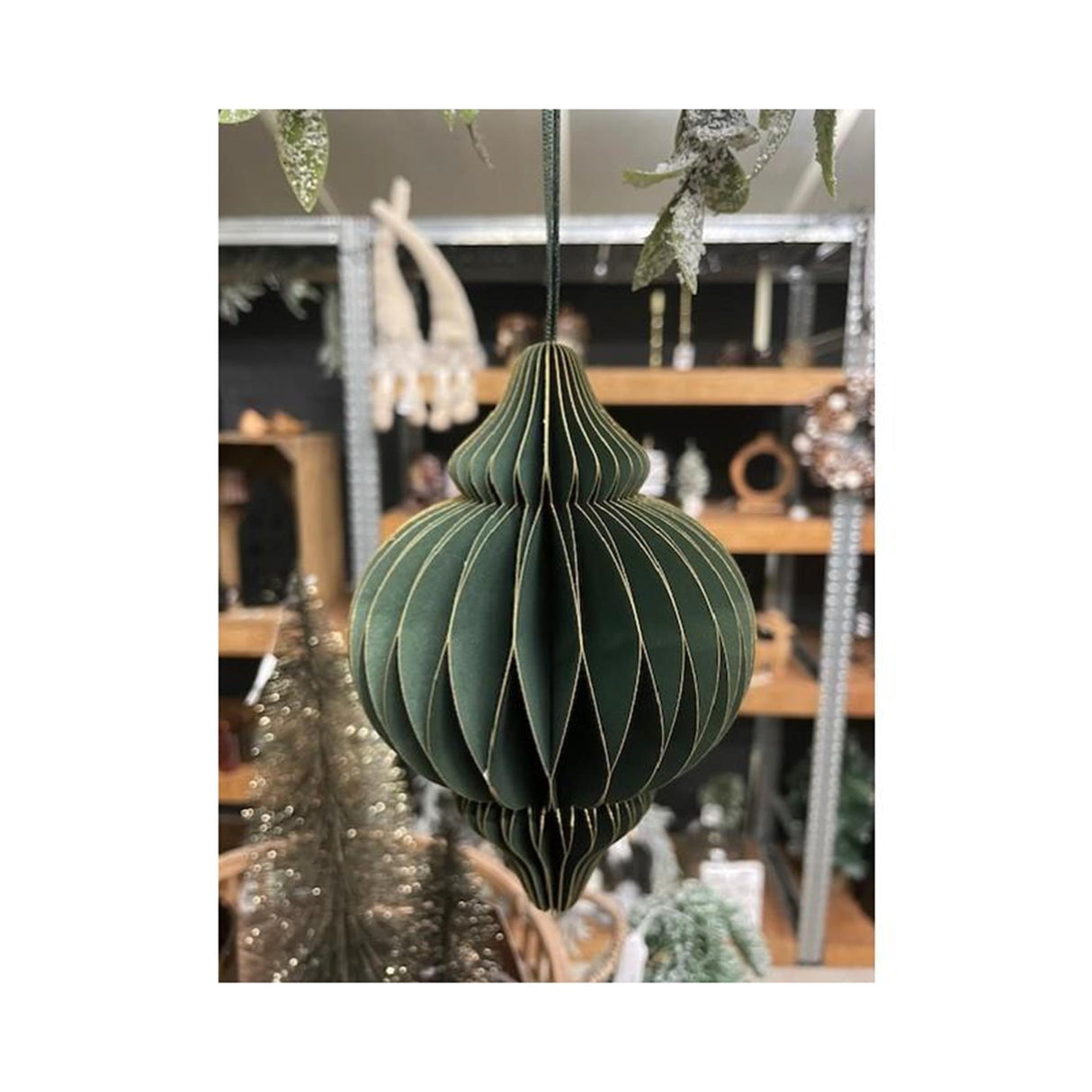 HBx natural living Boule de Noël en papier d'oignon 10cm vert