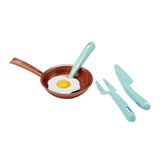 Ecoiffier play set pans and playets with cardboard stove, 20dlg.