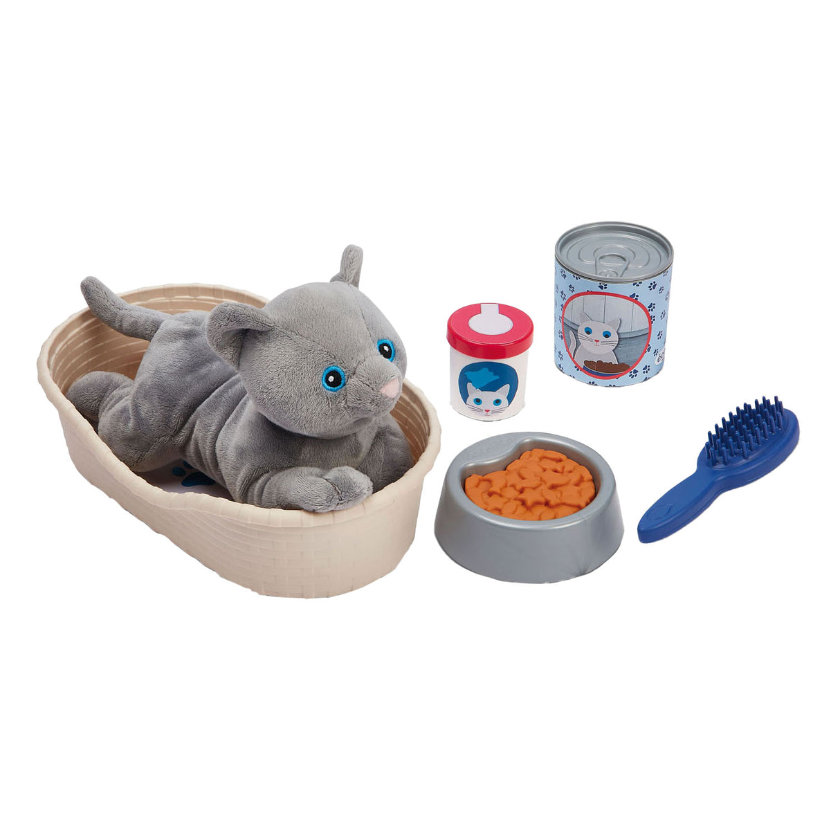 Ecoiffier knuffel kat met kattenmand speelset, 9dlg.