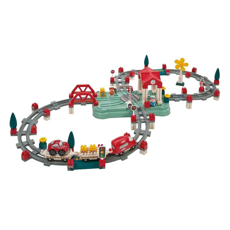 Abrick ecoiffier - jeu de construction voie ferrée, gare et accessoires, 140 pièces.