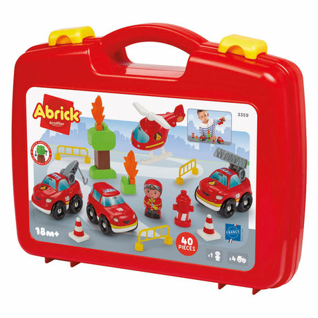 Valise Abrick avec camions de pompiers - 40 pcs.