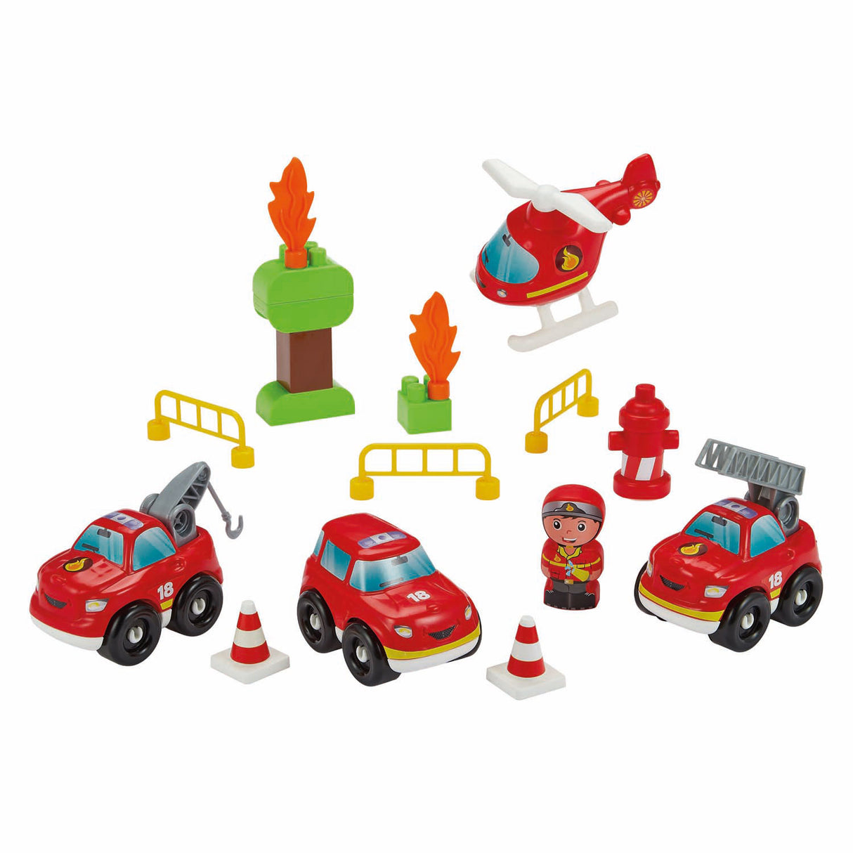Valise Abrick avec camions de pompiers - 40 pcs.