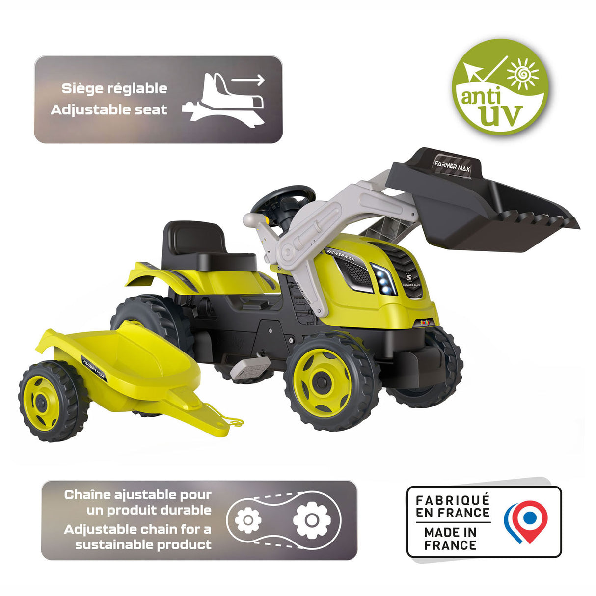 Smoby Farmer Max Stair Tractor con remolque verde