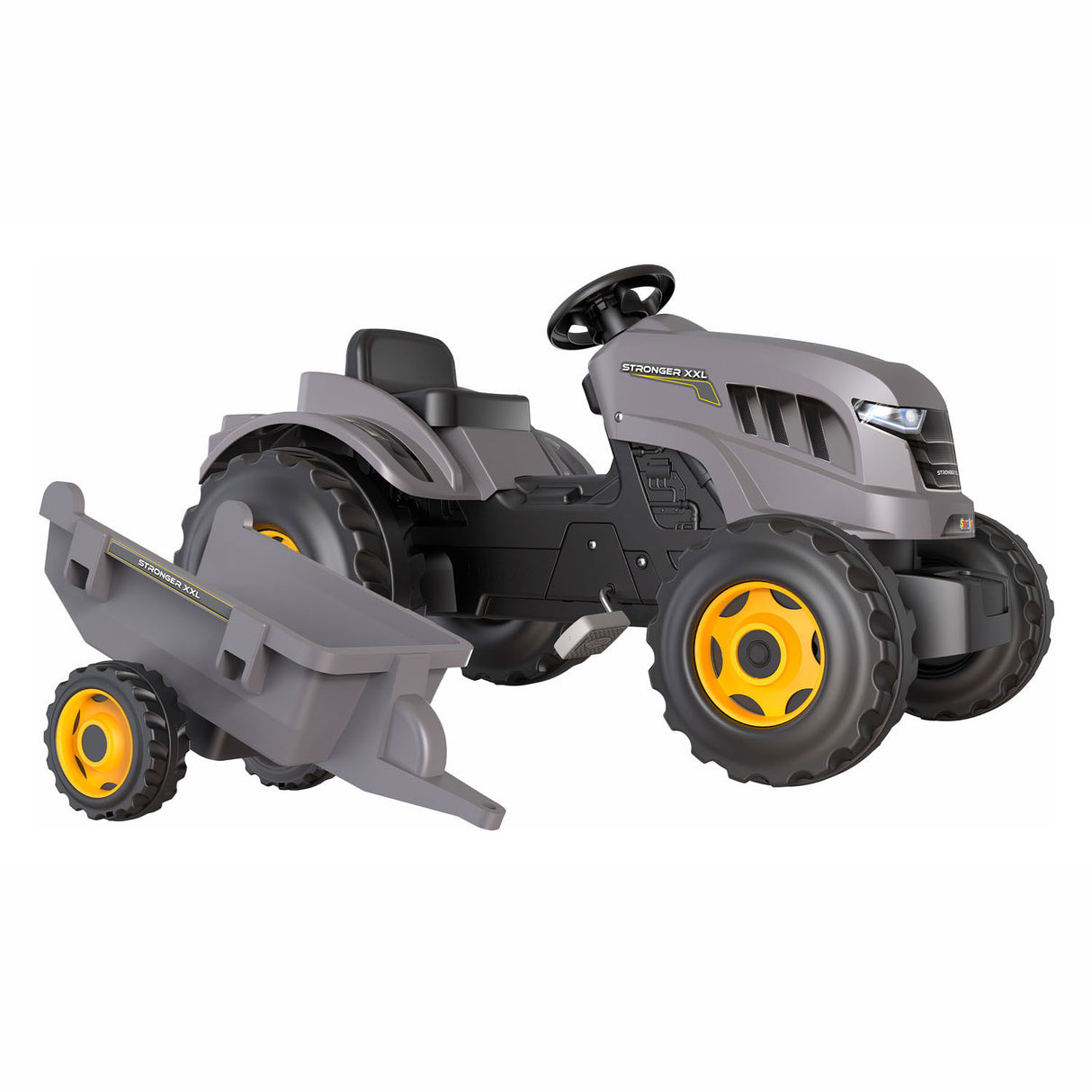 Fëmmert méi staark xxl pedal Traktor mat Trailer Grey