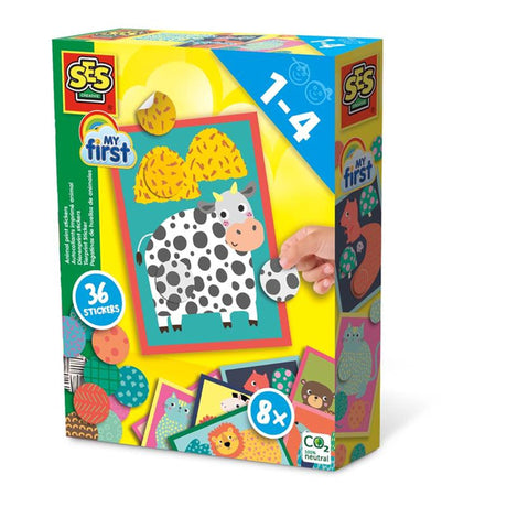 Ses creative - mon premier - autocollants imprimés animaux - 8 cartes avec 36 autocollants - collez les bonnes couleurs et motifs sur la carte - jouets éducatifs 1 à 4 ans