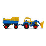 Tracteur Cavallino avec chargeur frontal et remorque bleu