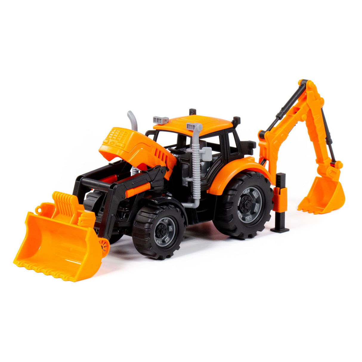 Cavallino toys cavallino tractor met lader en graafmachine geel, schaal 1:32