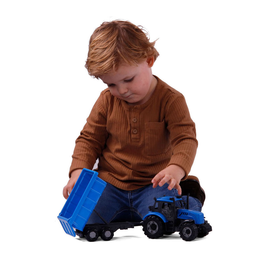 Cavallino Toys Cavallino traktor med Tipping Truck Trailer Blue, skala 1:32