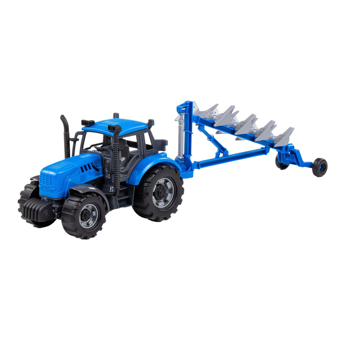 Cavallino toys cavallino tractor met ploeg blauw, schaal 1:32