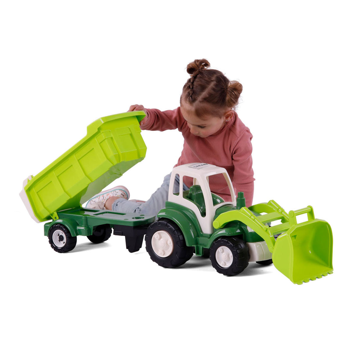 Cavallino Toys Cavallino XL Tractor verde con remolque de inclinación, 86.5 cm