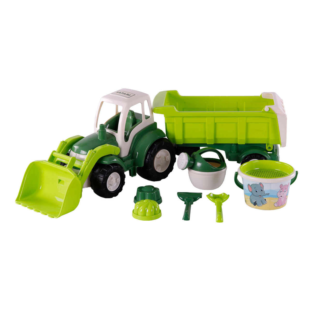 Cavallino XL Tracteur vert avec remorque d'inclinaison et ensemble de seau, 9dlg.