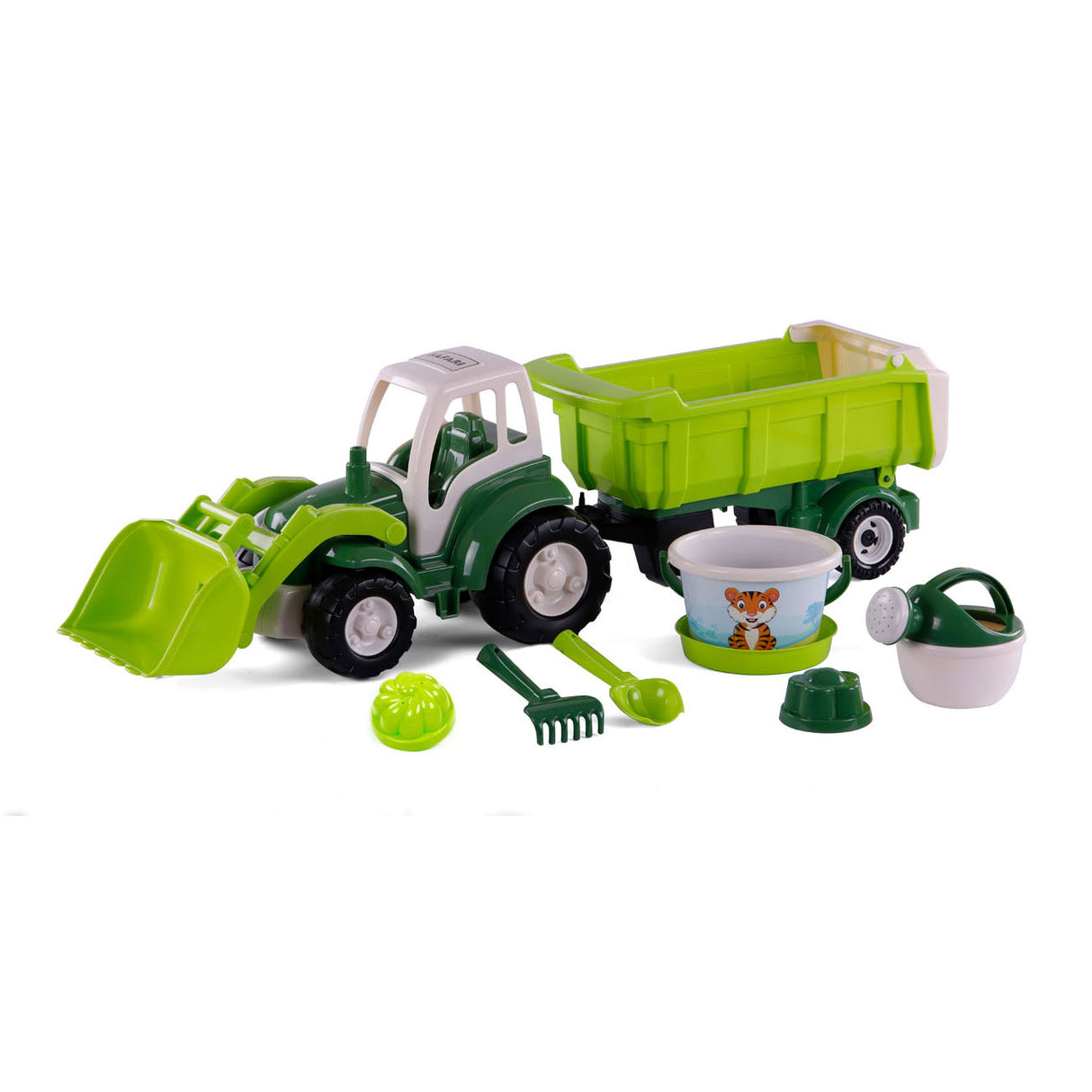 Cavallino XL Tracteur vert avec remorque d'inclinaison et ensemble de seau, 9dlg.