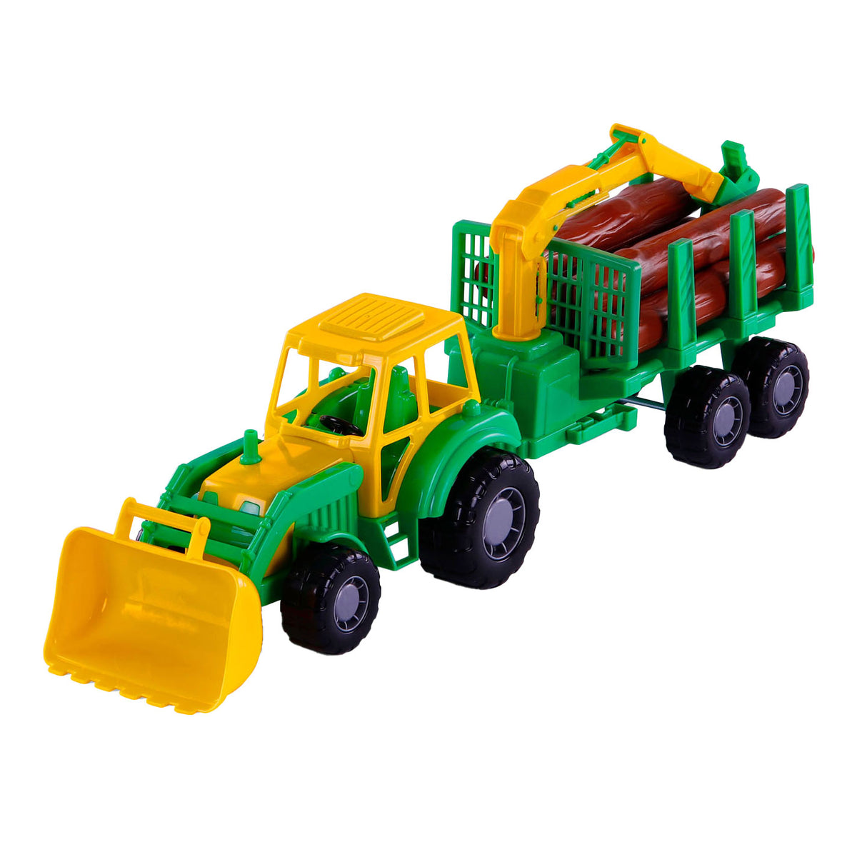 Cavallino Toys Cavallino Junior Traktor mit Tippanhänger und Holz, 46 cm