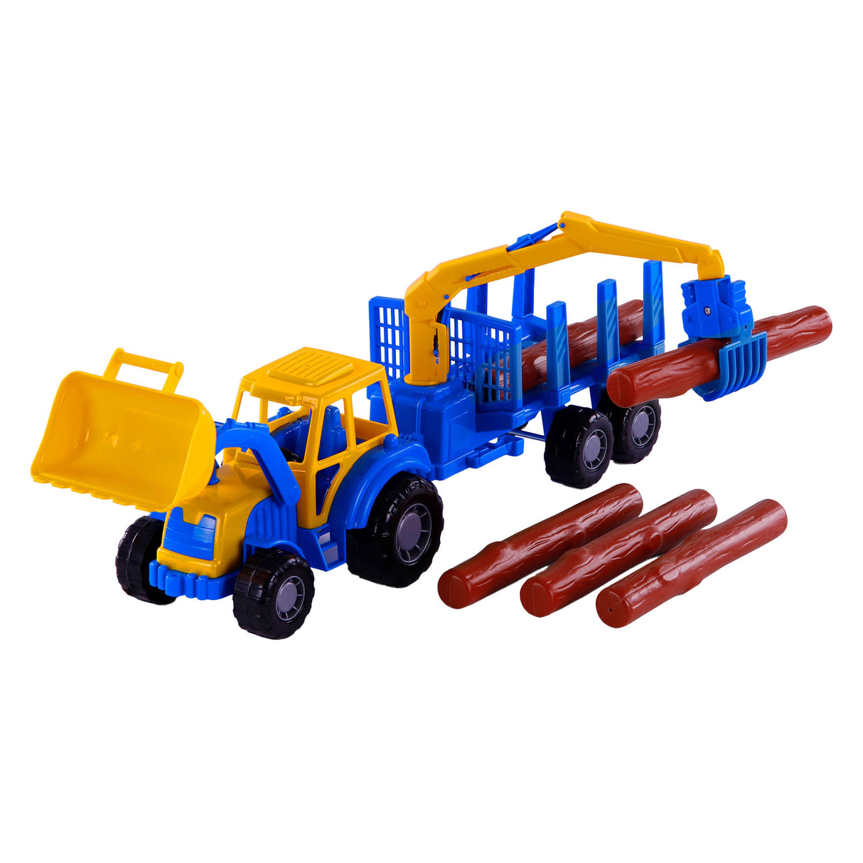 Cavallino toys cavallino junior tractor met kraan aanhangwagen en hout, 46cm