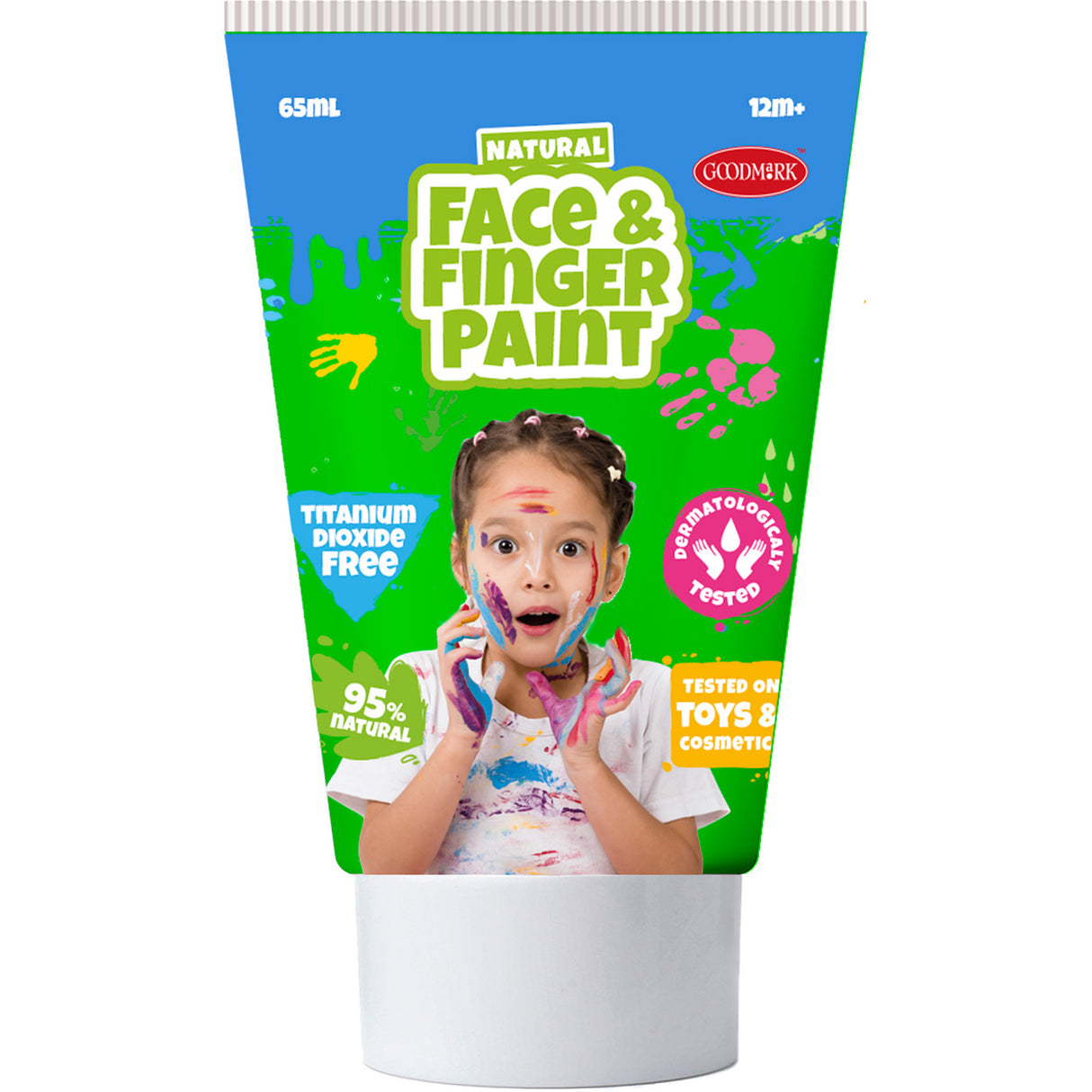 Tube de peinture au doigt visage naturel Boti - vert et jaune, 2x65ml