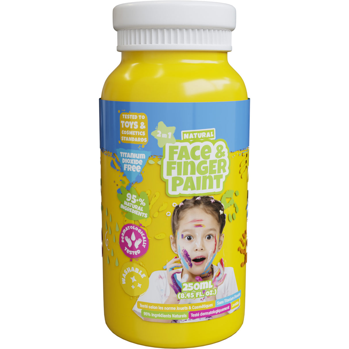 Flacon de peinture au doigt naturel Boti pour le visage - jaune, 250 ml