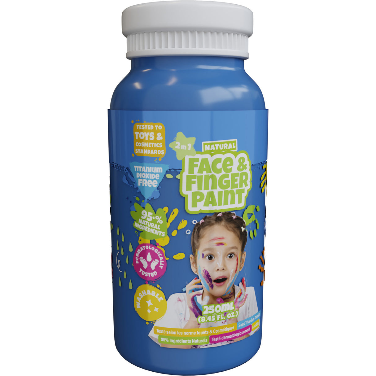 Flacon de peinture au doigt naturel Boti pour le visage - bleu, 250 ml