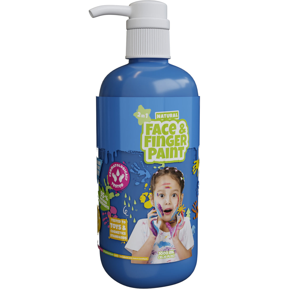 Flacon de peinture au doigt naturelle pour le visage avec pompe - bleu, 1l - peinture pour le visage
