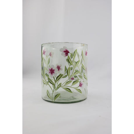 Vase ambiance Manoir en verre à fleurs roses 13x13x15cm