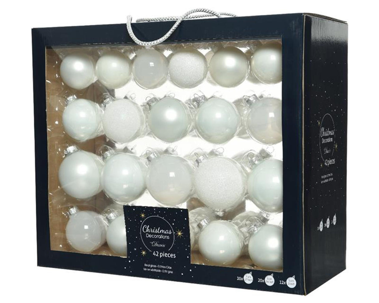 Decoris Set de boules de Noël mélange de verres blanc hiver 42 pcs