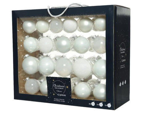 Decoris Set de boules de Noël mélange de verres blanc hiver 42 pcs