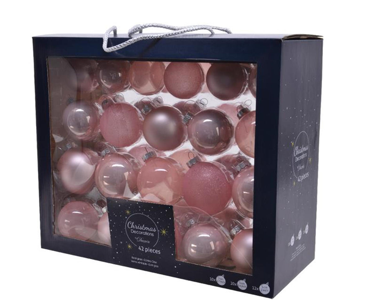 Decoris Set de boules de Noël mélange de verre rose poudré 42 pcs