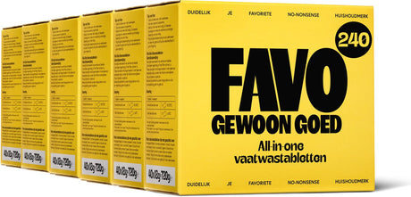 Favo gewoon goed favo vaatwastabletten all-in-one - 6 x 40 capsules = 240 stuks - extra schoon extra glans - voordeelverpakking