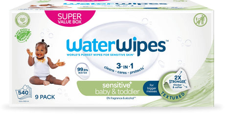 Lingettes museau Waterwipes - pour visage et mains - 99,9% d'eau - 9 x 60 - 540 lingettes