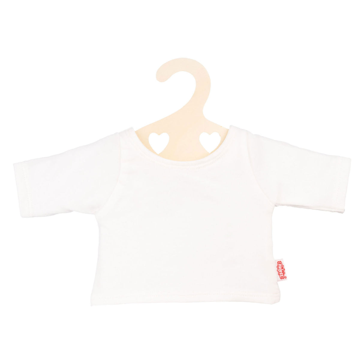 Camiseta de Heless Dolls White en percha de ropa, talla 28-35 cm