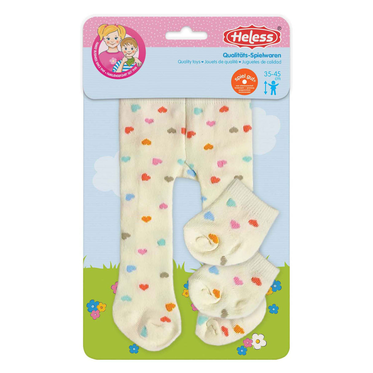 Collants de poupée Heless avec chaussettes et confettis coeur, 35-45 cm