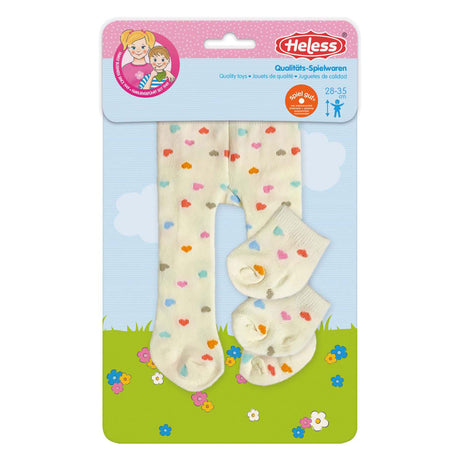 Collants de poupée Heless avec chaussettes et confettis coeur, 28-35 cm