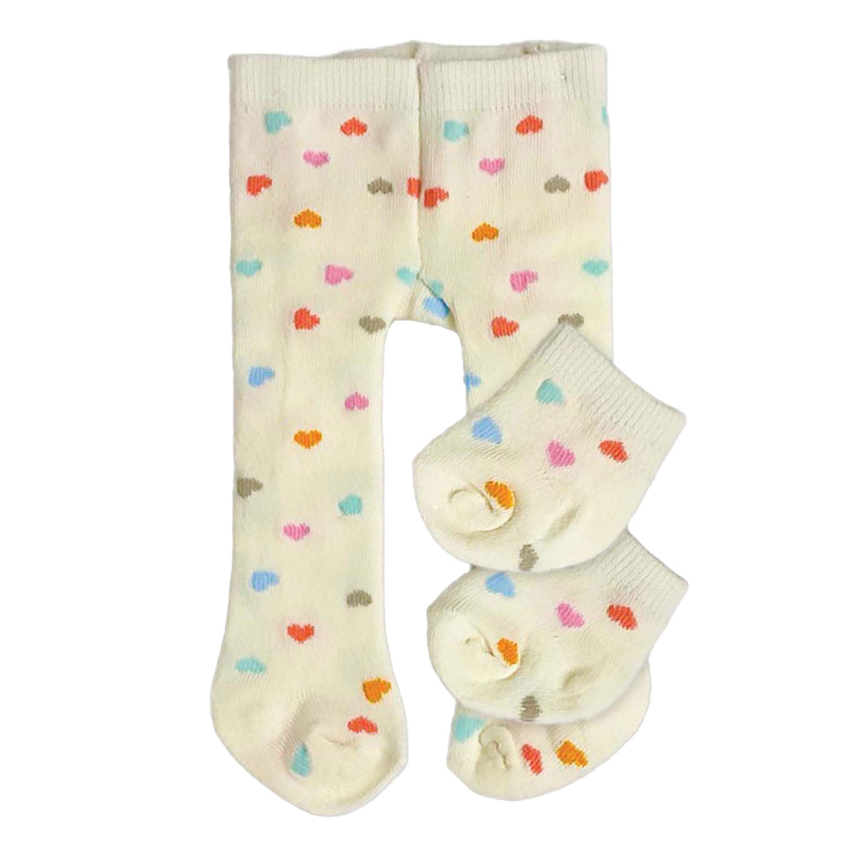 Collants de poupée Heless avec chaussettes et confettis coeur, 28-35 cm