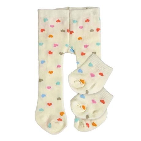 Collants de poupée Heless avec chaussettes et confettis coeur, 28-35 cm