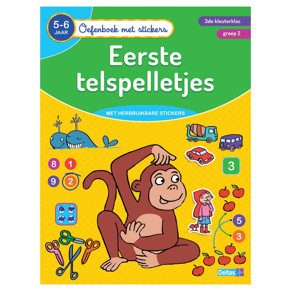 Libro de ejercicios de Deltas con pegatinas por primera vez en juegos de conteo (5-6 años)