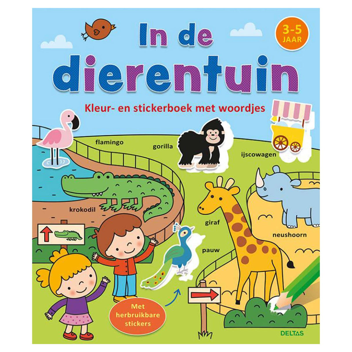 Deltas kleuren stickerboek met woordjes in de dierentuin