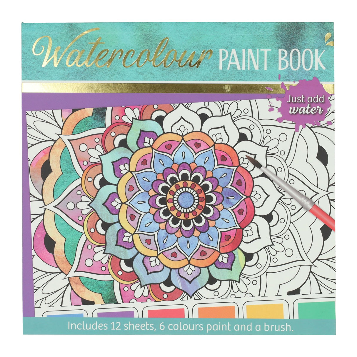 Wins Holland bloc de coloriage aquarelle adultes - mandalas - comprenant un pinceau et 6 couleurs d'aquarelle