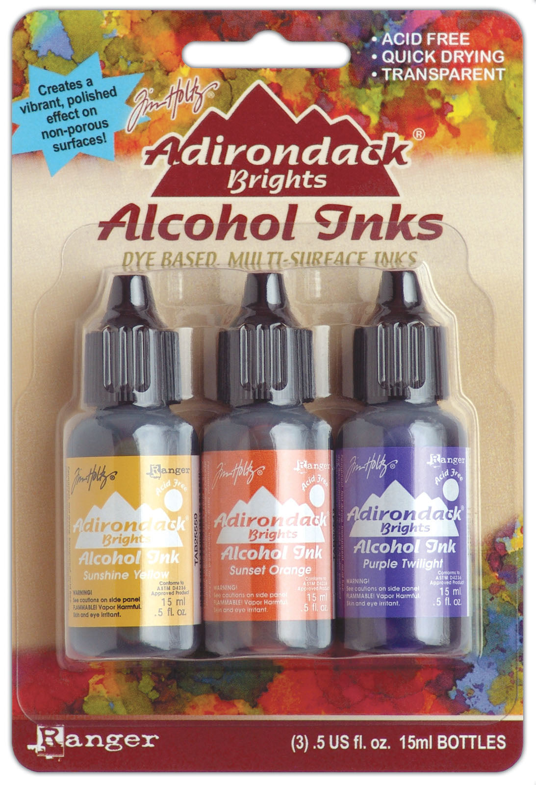 Ranger ink ranger • tim holtz encres à alcool adirondack jaune, orange violet 14m
