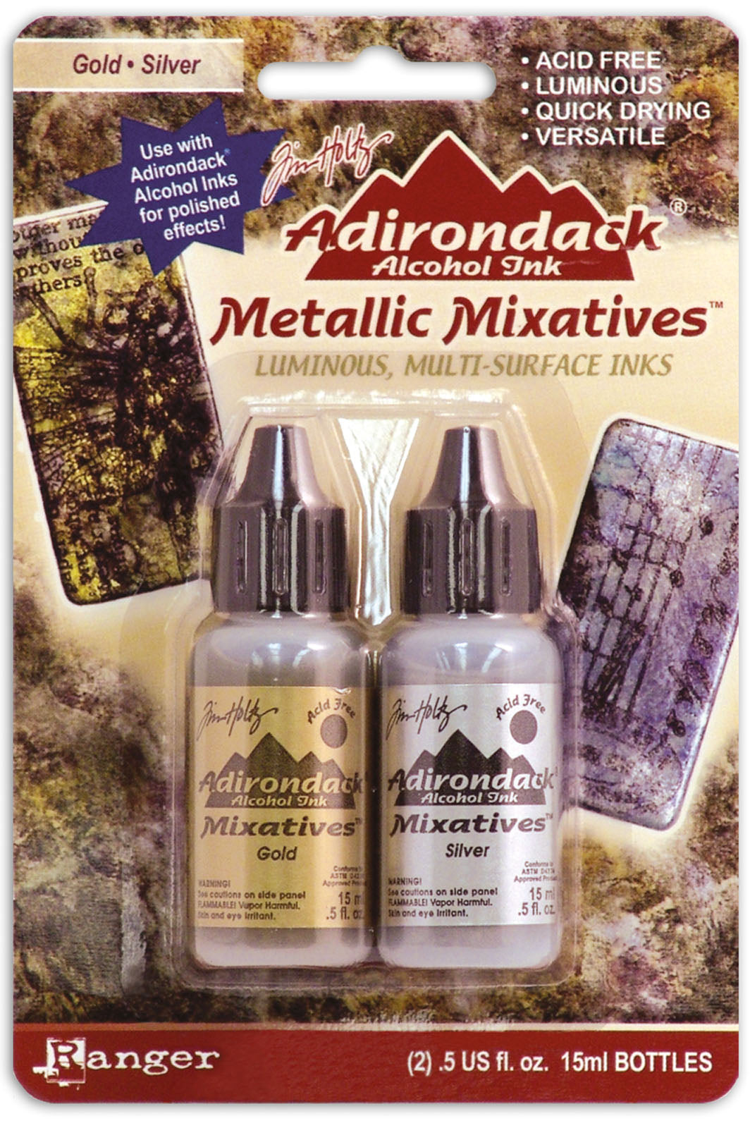 Ranger Ink Ranger • Tim Holtz Adirondack Mélangeurs d'encre à l'alcool Or Argent 15 ml